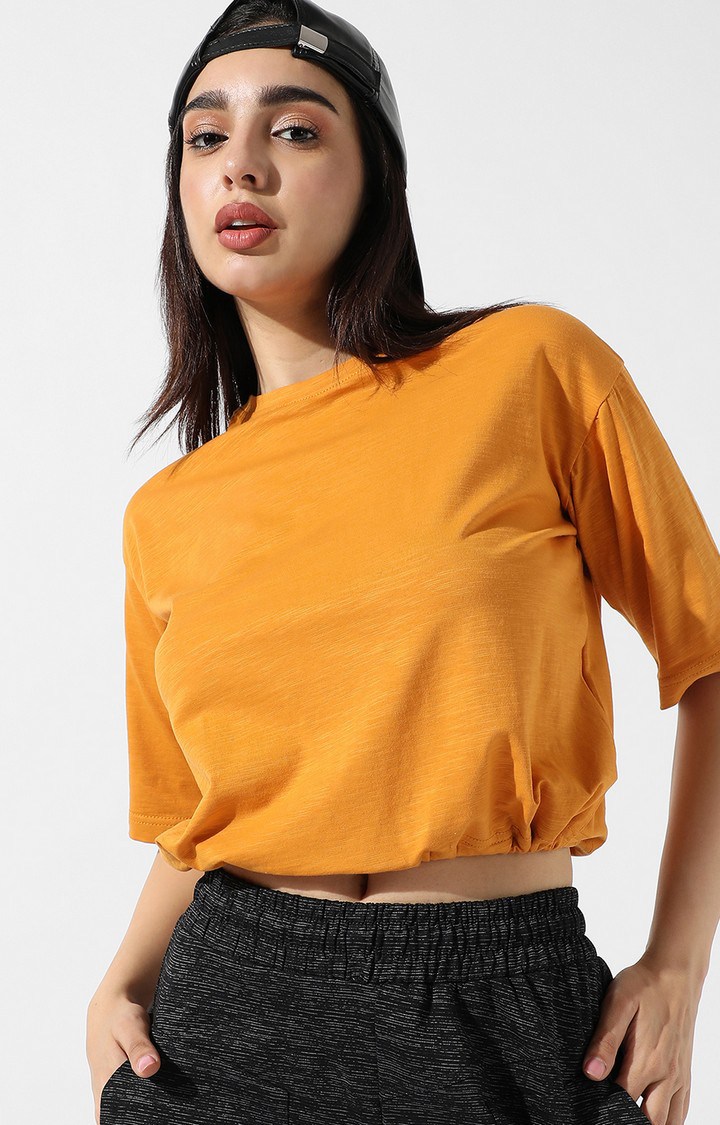 Women's Yellow Solid Crop Top