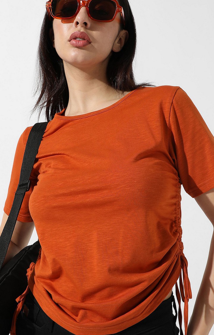 Women's Orange Solid Regular T-Shirts