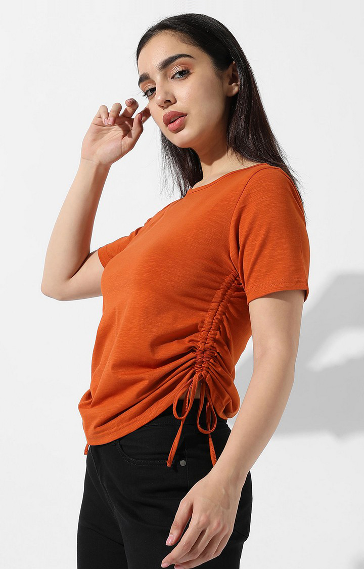 Women's Orange Solid Regular T-Shirts
