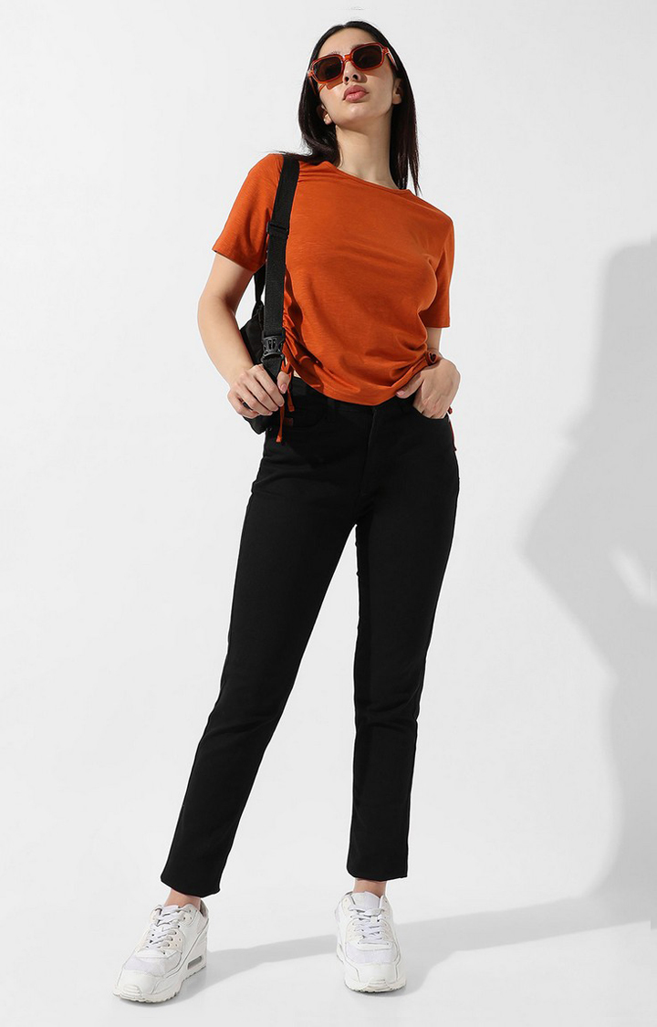 Women's Orange Solid Regular T-Shirts