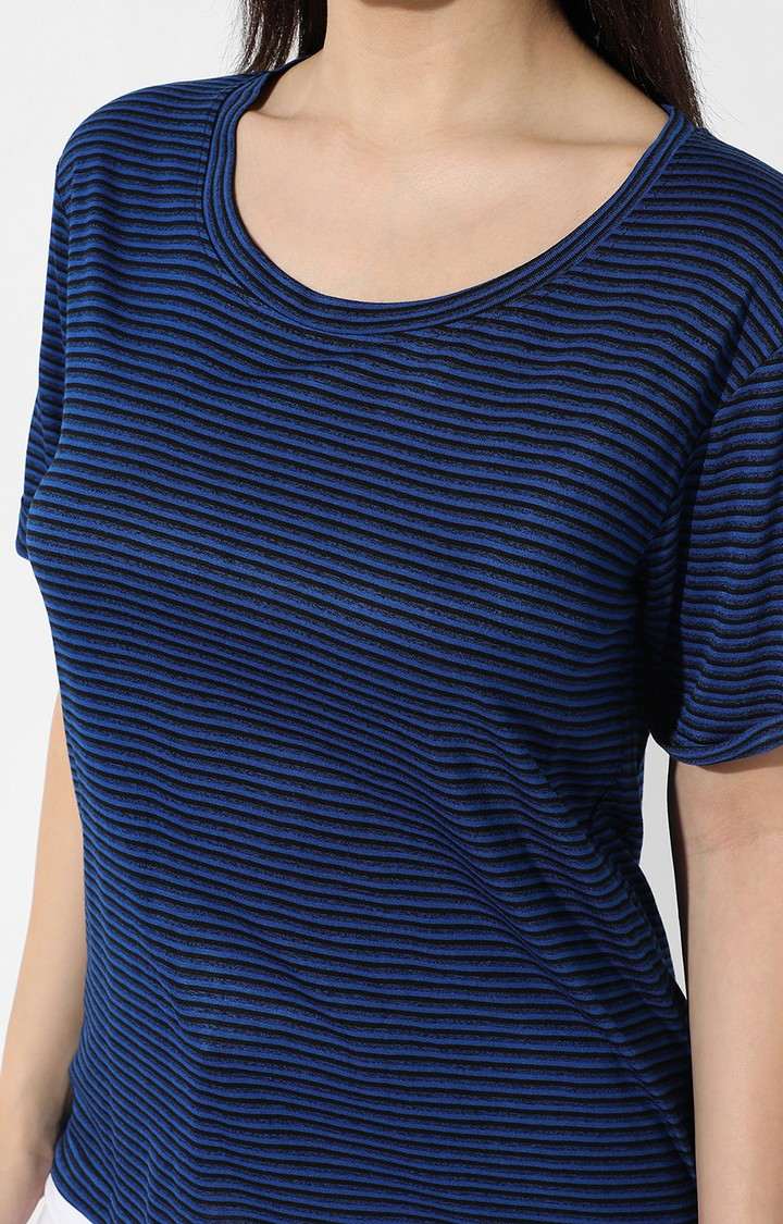 Women's Blue Striped Regular T-Shirts