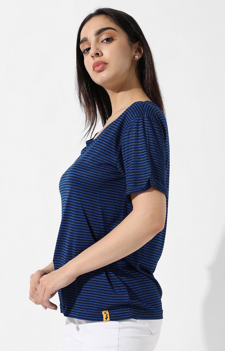 Women's Blue Striped Regular T-Shirts