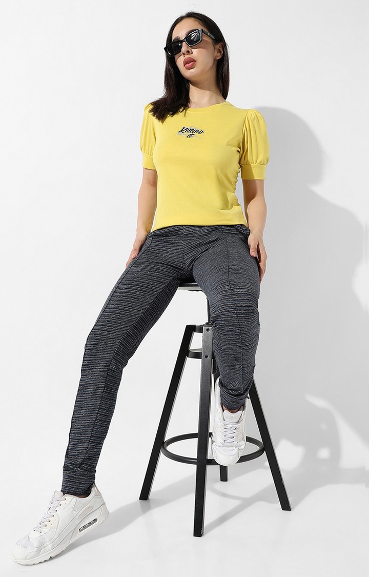 Women's Yellow Typographic Regular T-Shirts