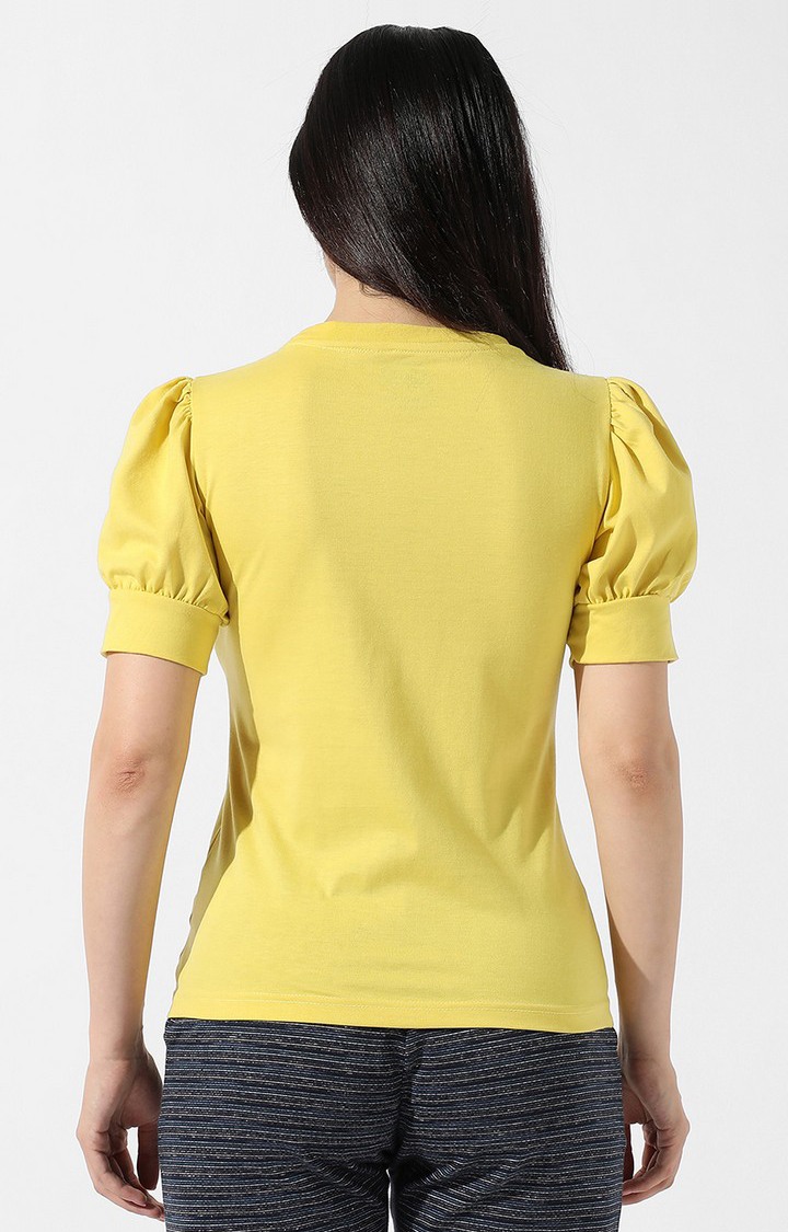 Women's Yellow Typographic Regular T-Shirts