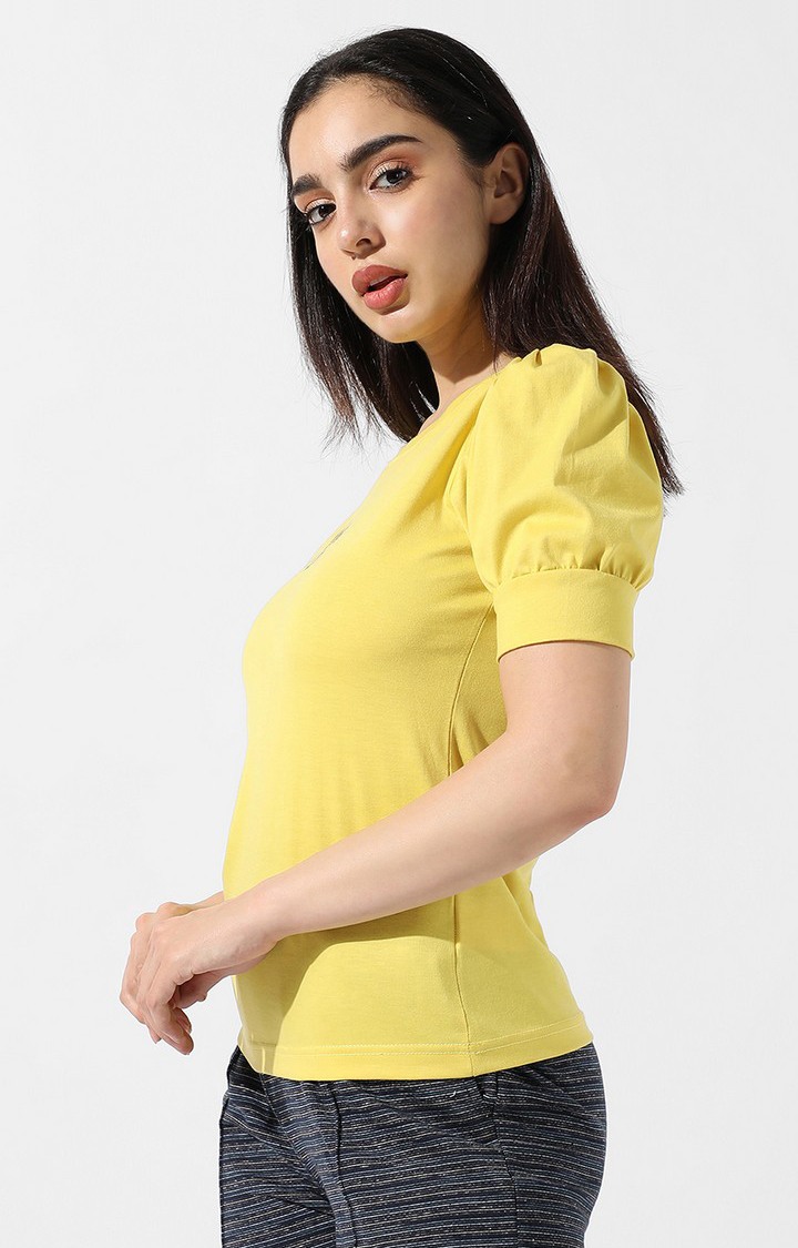 Women's Yellow Typographic Regular T-Shirts