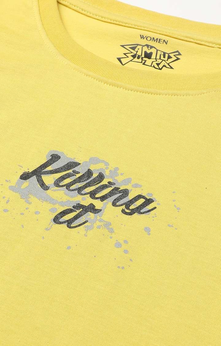Women's Yellow Typographic Regular T-Shirts