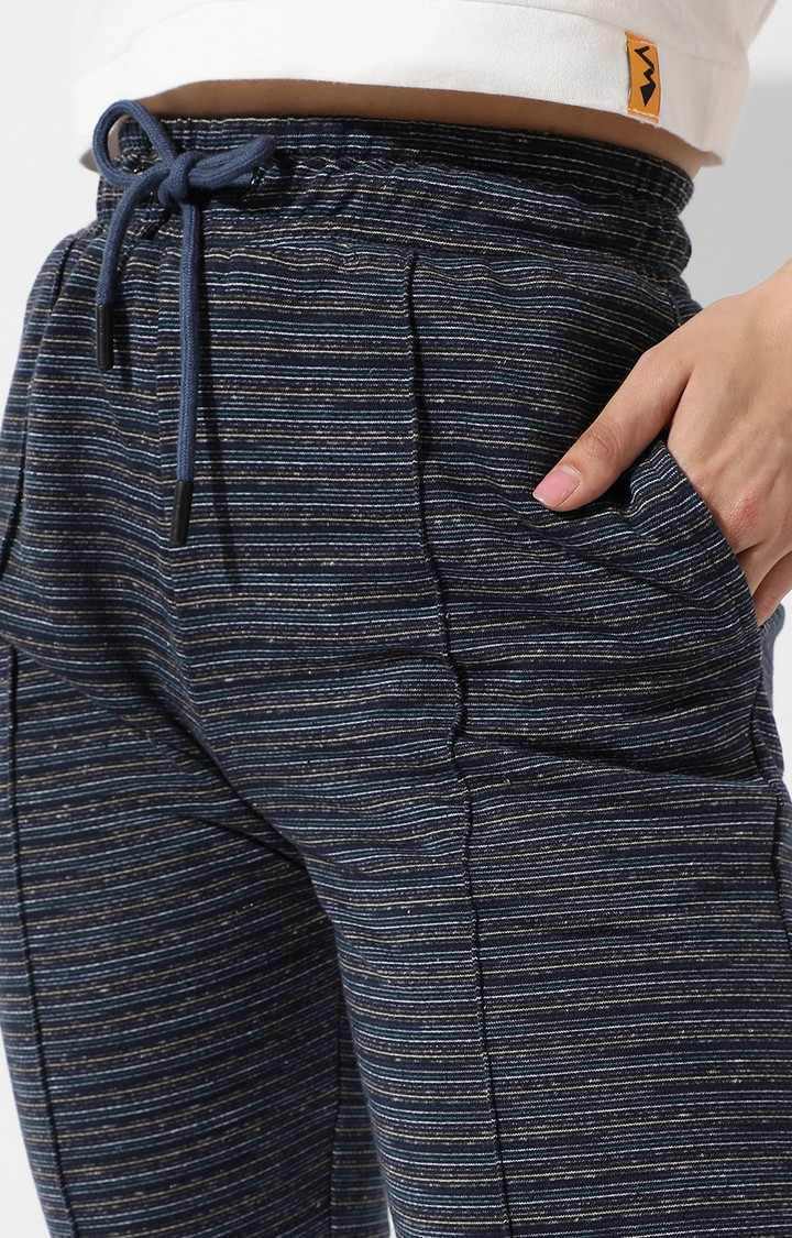 Women's Grey Striped Polycotton Trackpants
