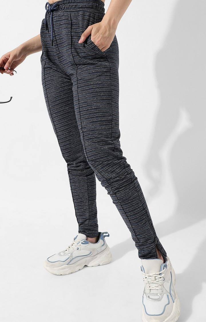Women's Grey Striped Polycotton Trackpants