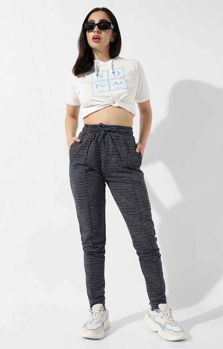 Women's Grey Striped Polycotton Trackpants