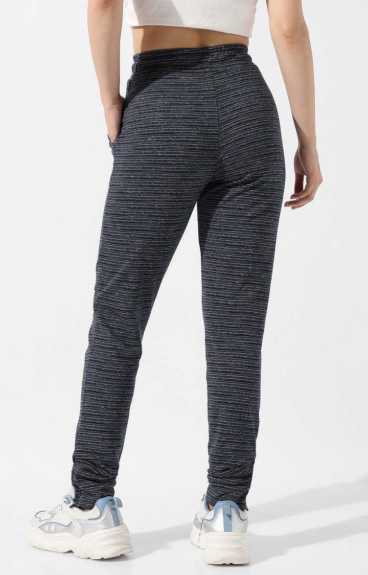 Women's Grey Striped Polycotton Trackpants