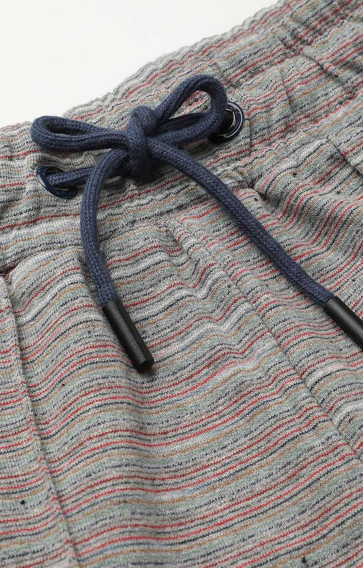 Women's Light Grey Striped Polycotton Trackpants