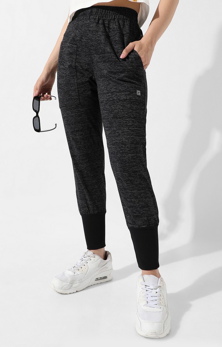 Women's Charcoal Grey Melange Polycotton Trackpants