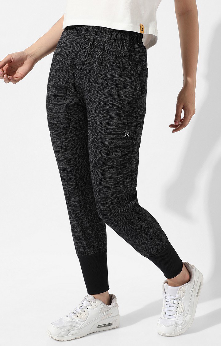 Women's Charcoal Grey Melange Polycotton Trackpants