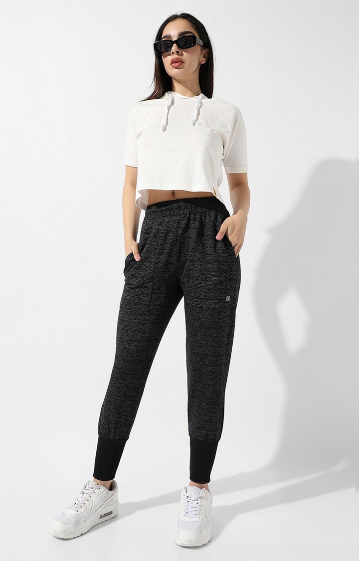 Women's Charcoal Grey Melange Polycotton Trackpants