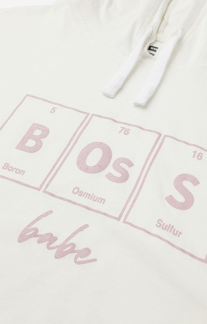 Women's White Typographic Hoodies