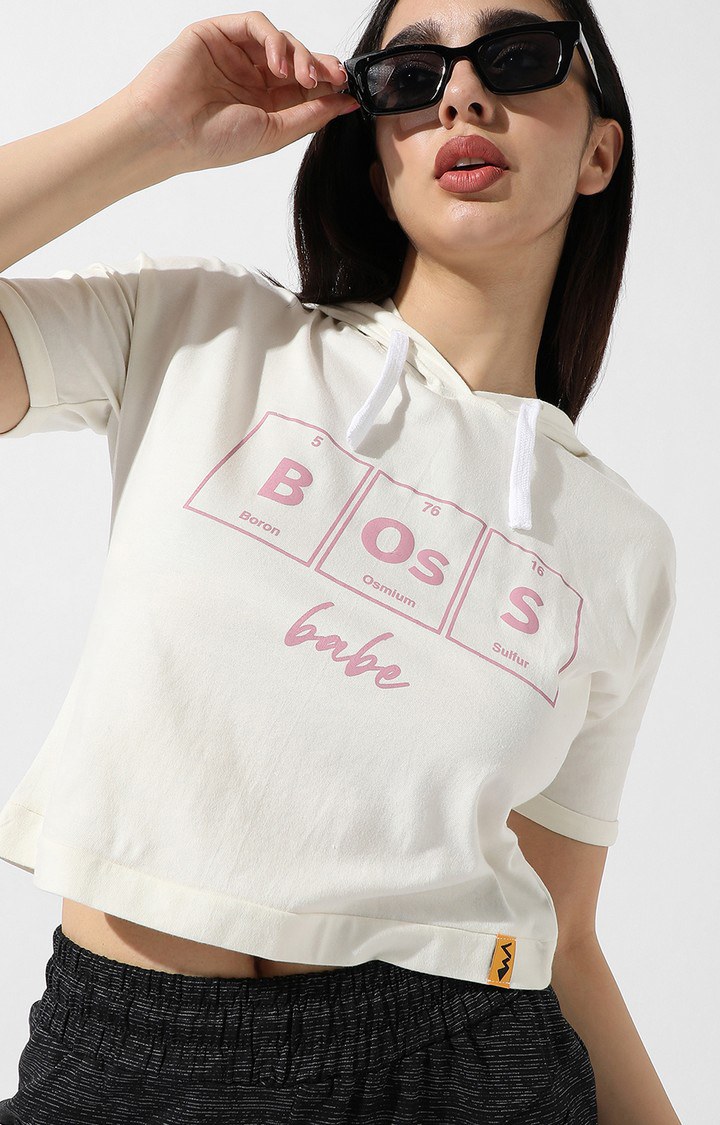 Women's White Typographic Hoodies