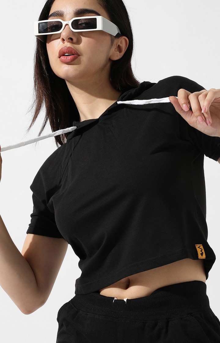 Women's Black Solid Hoodies