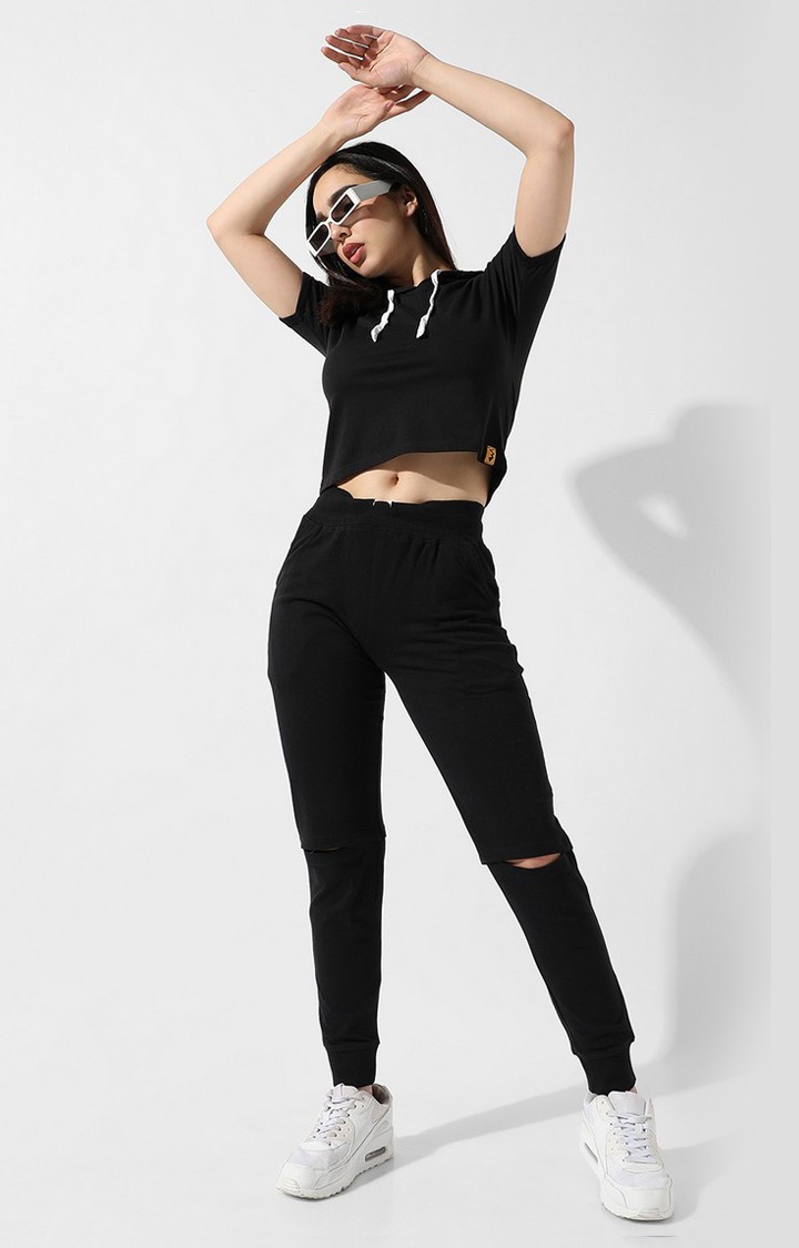 Women's Black Solid Hoodies