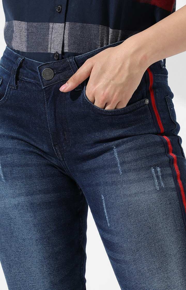Women's Navy Blue Ripped Denim Slim Jeans