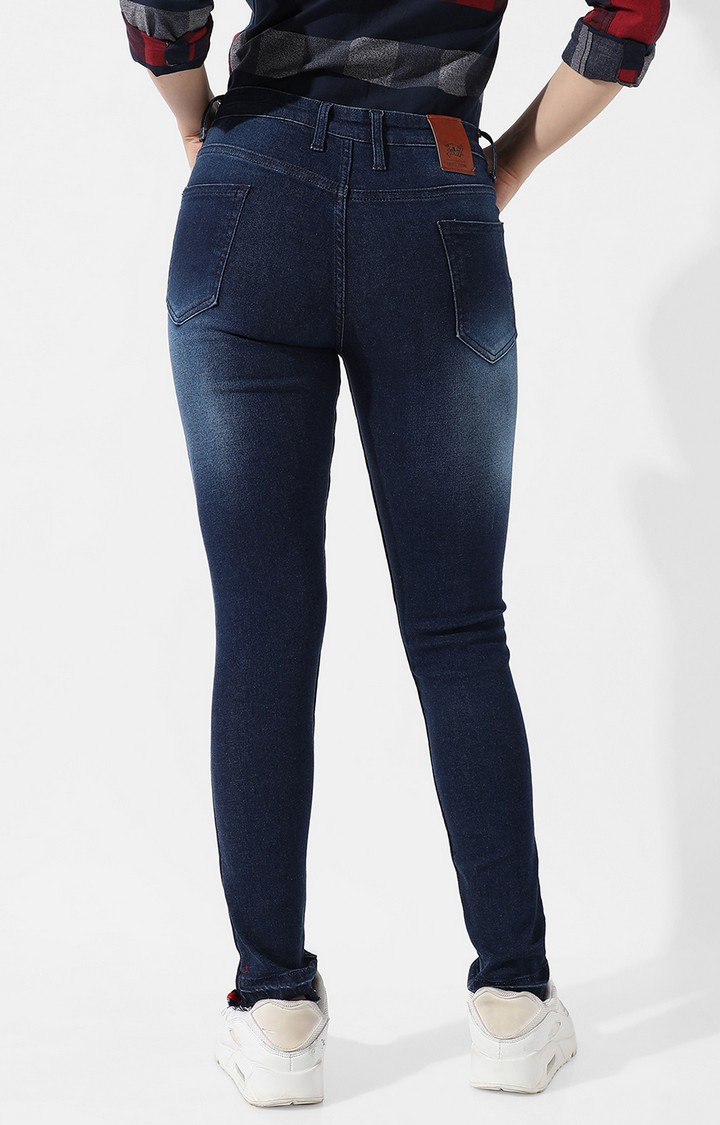 Women's Navy Blue Ripped Denim Slim Jeans