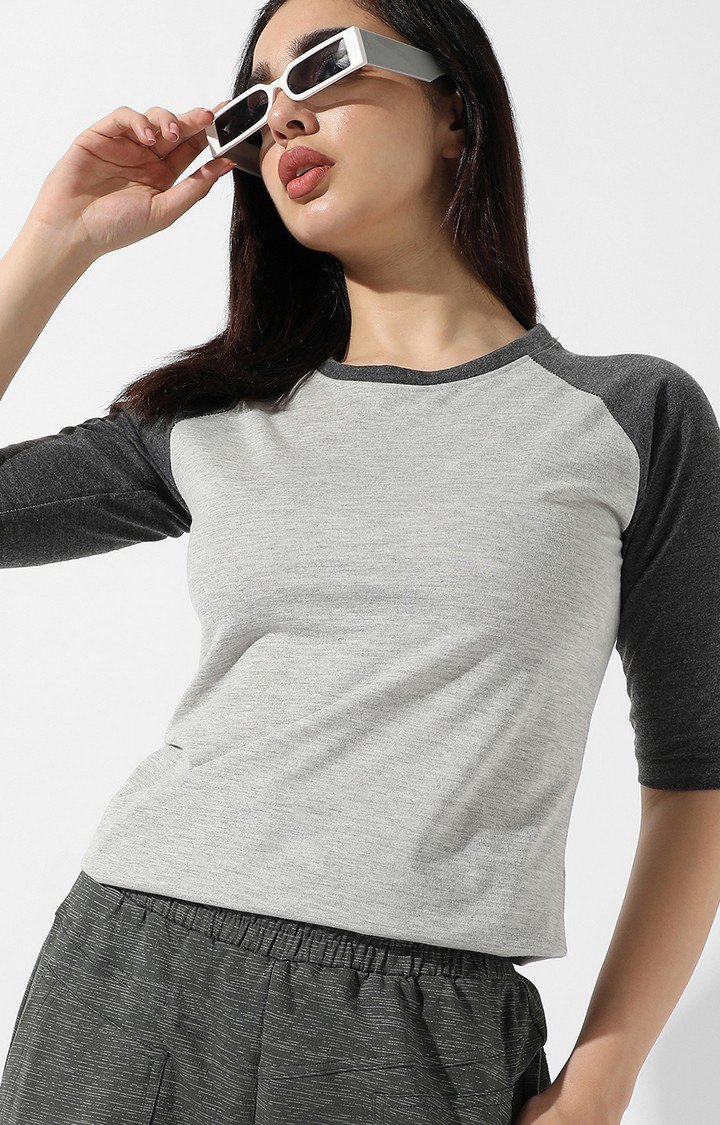 Women's Grey Melange Regular T-Shirts
