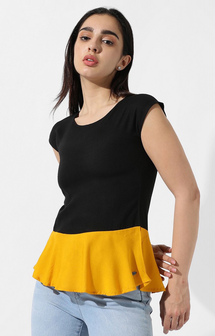 Women's Black Colourblock Peplum Top