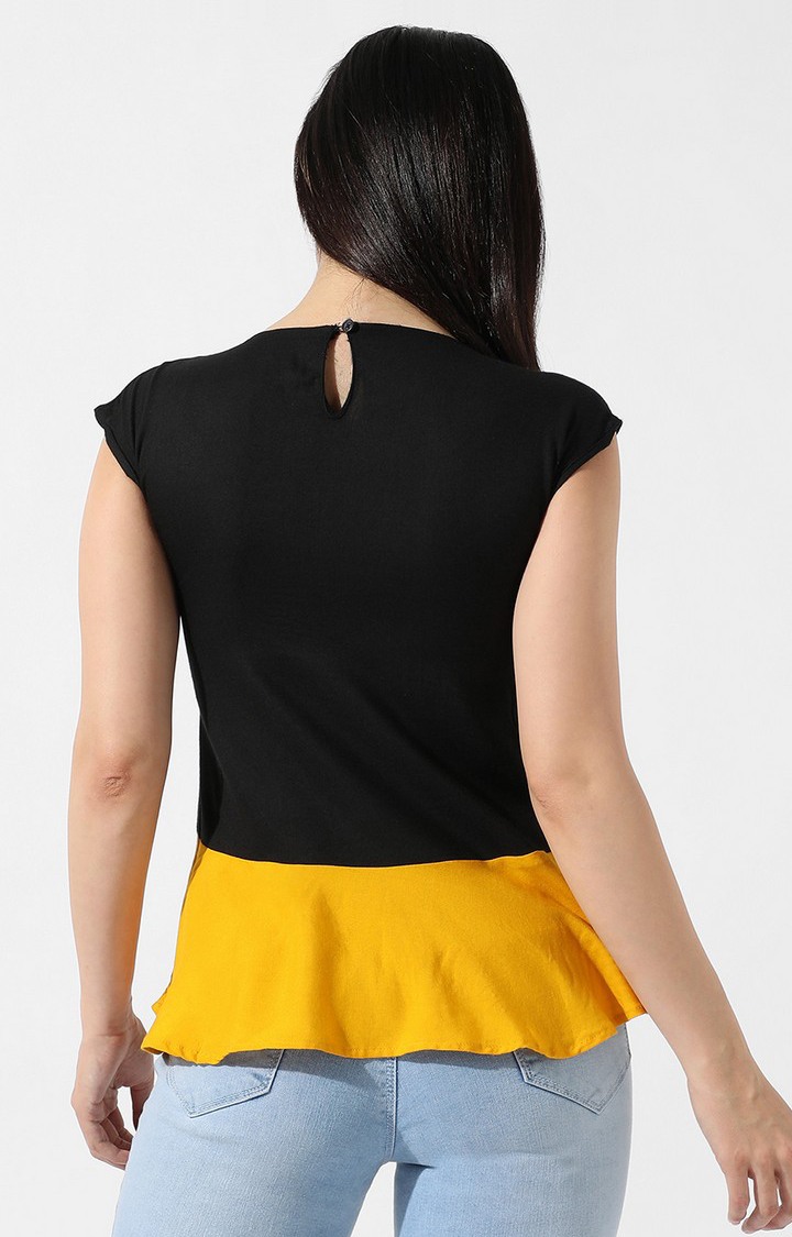 Women's Black Colourblock Peplum Top
