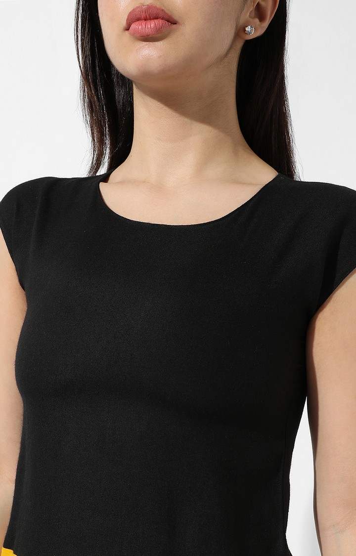 Women's Black Colourblock Peplum Top