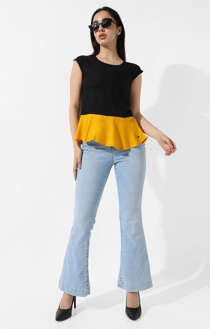 Women's Black Colourblock Peplum Top