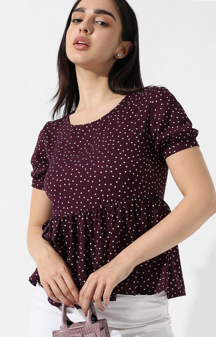 Women's Red Polka Dots Peplum Top