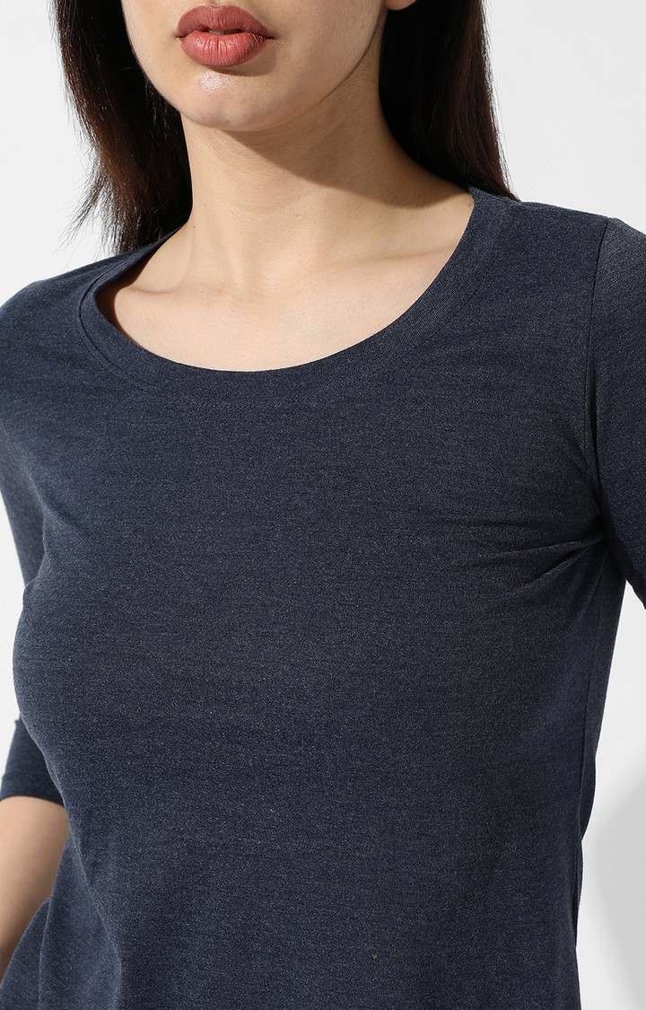 Women's Blue Solid Regular T-Shirts
