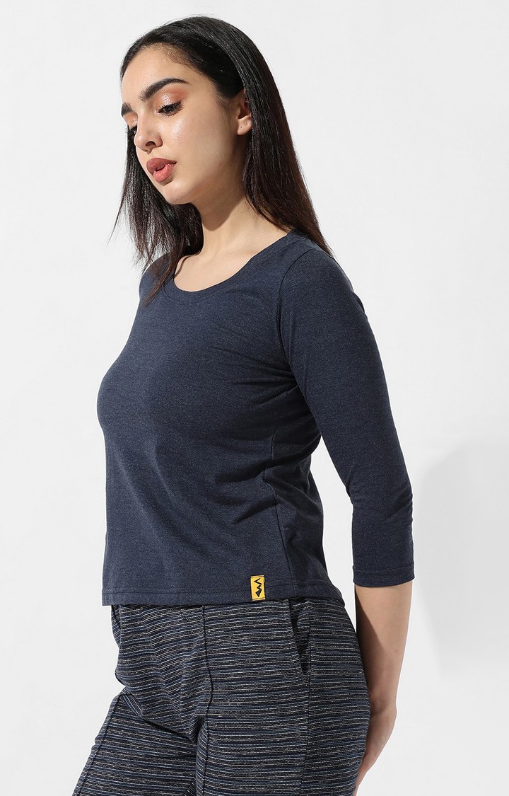 Women's Blue Solid Regular T-Shirts