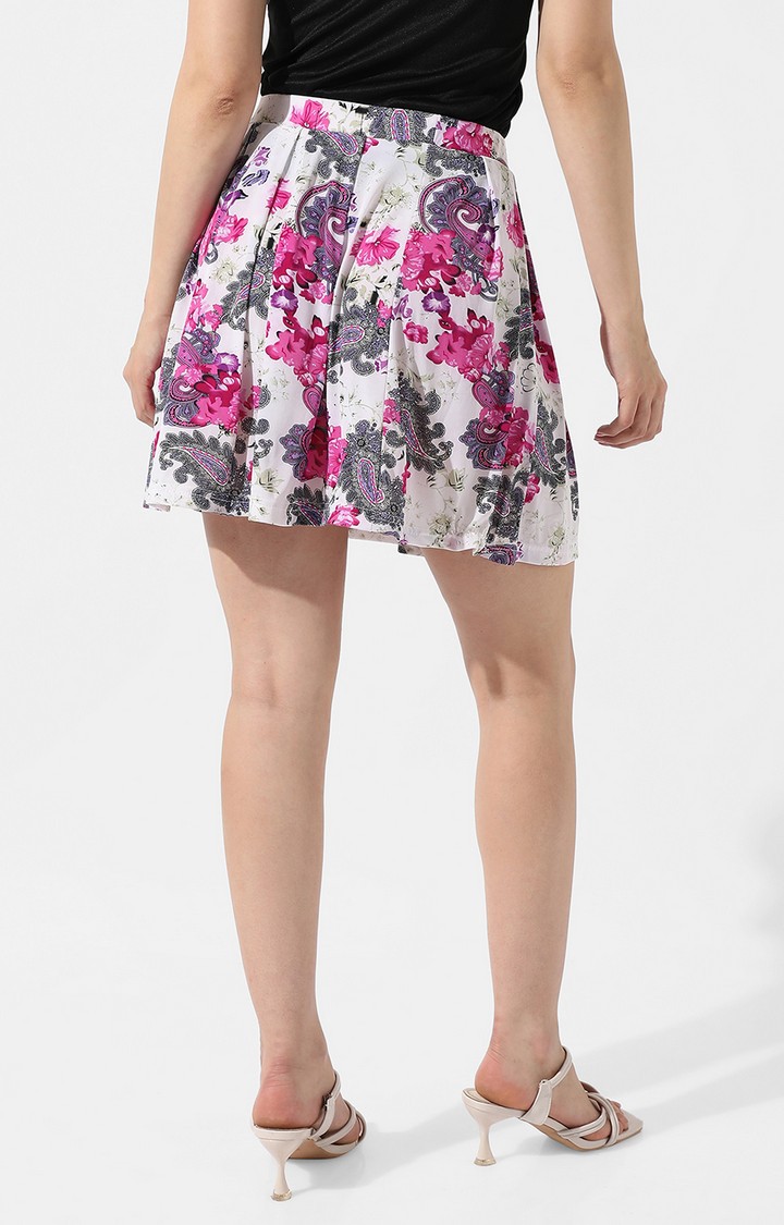 Women's Multicolor Floral Polyester Flared Skirt