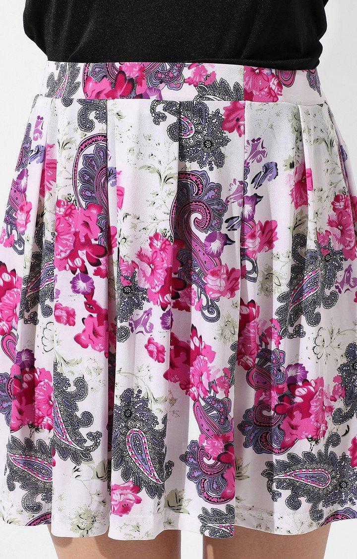 Women's Multicolor Floral Polyester Flared Skirt