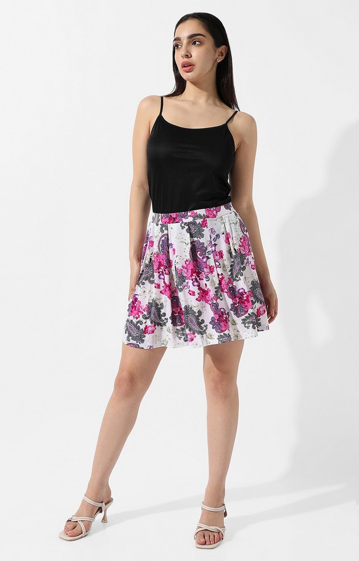 Women's Multicolor Floral Polyester Flared Skirt