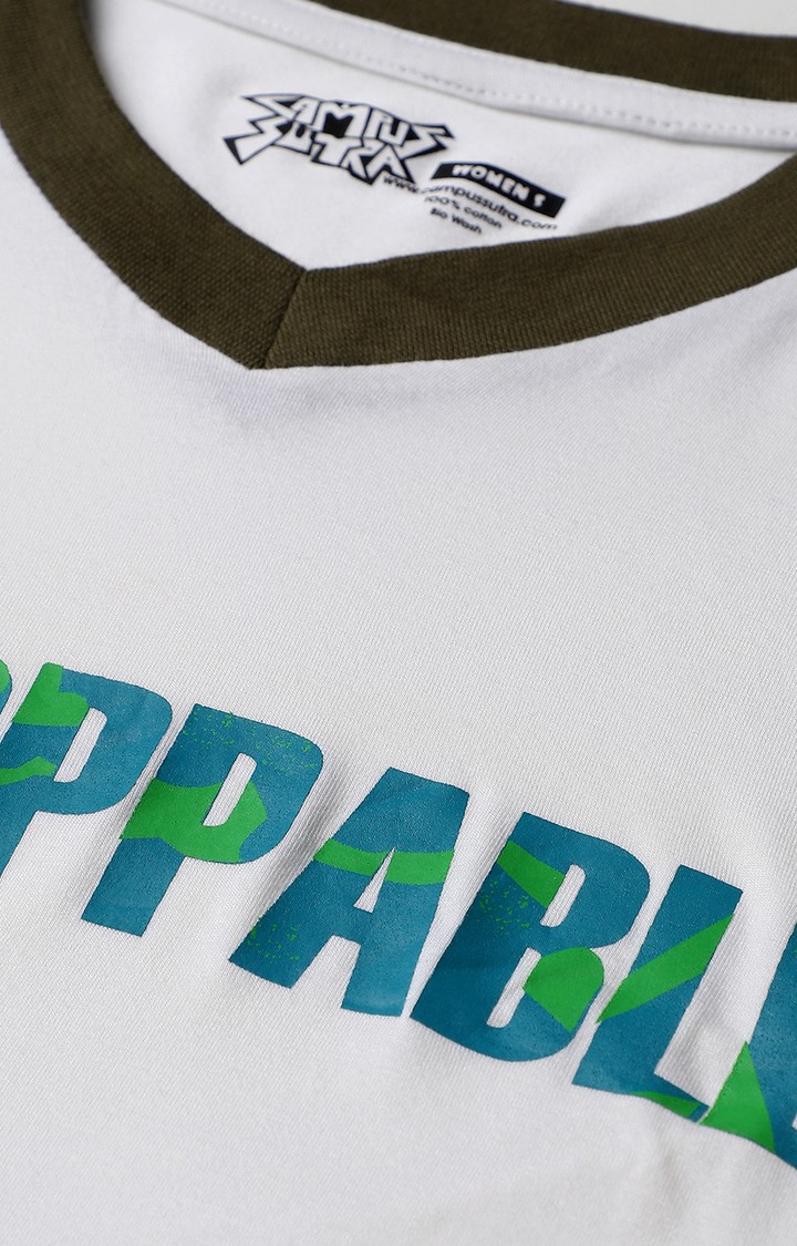Women's White Typographic Regular T-Shirts
