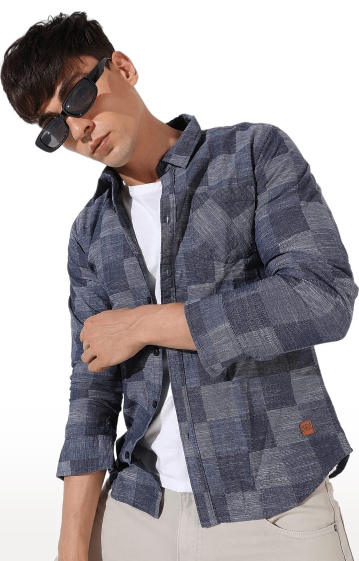 Men's Blue Checked Casual Shirts