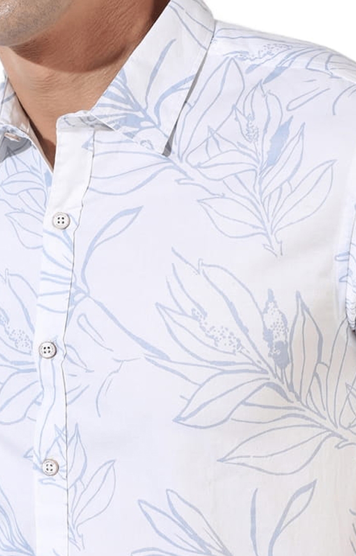 CAMPUS SUTRA | Men's White Cotton Blend Printed Casual Shirts 5