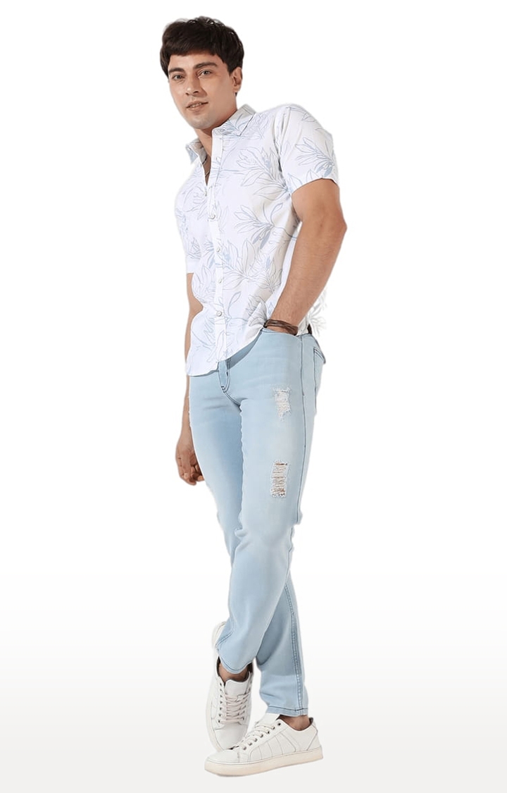 CAMPUS SUTRA | Men's White Cotton Blend Printed Casual Shirts 1