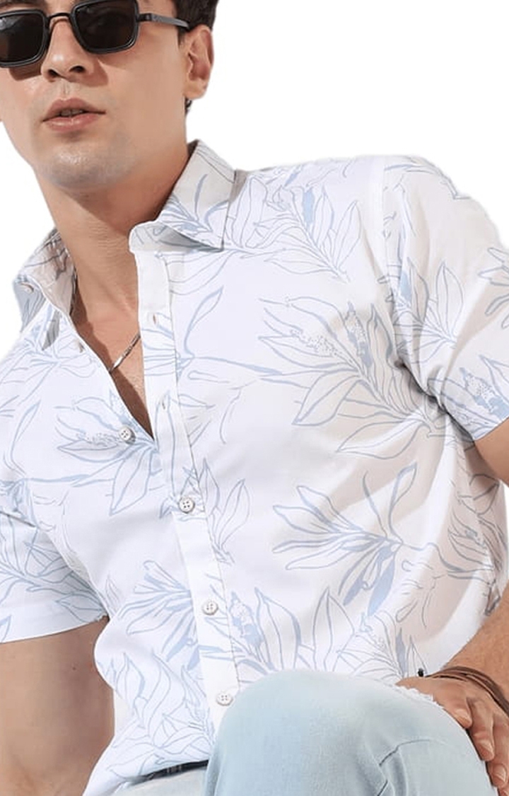 CAMPUS SUTRA | Men's White Cotton Blend Printed Casual Shirts 4