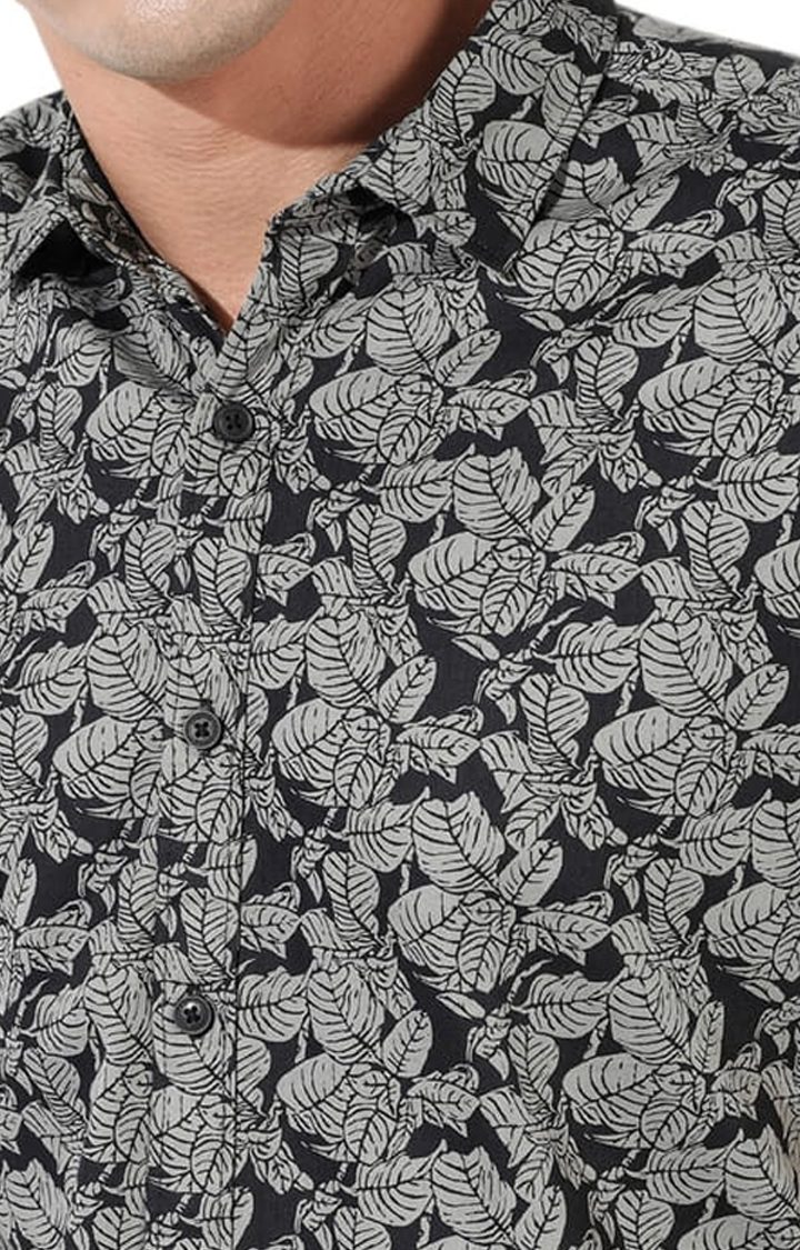 Men's Grey Cotton Blend Printed Casual Shirts