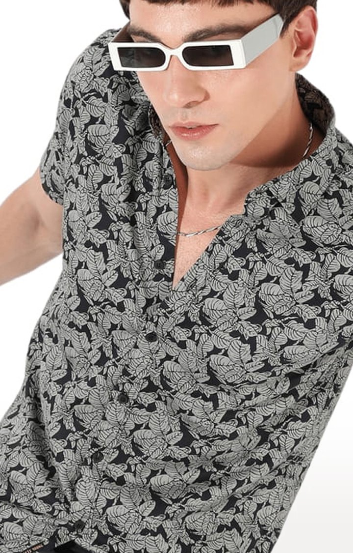 Men's Grey Cotton Blend Printed Casual Shirts