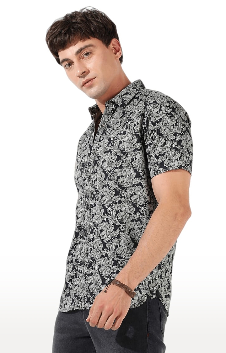 CAMPUS SUTRA | Men's Grey Cotton Blend Printed Casual Shirts