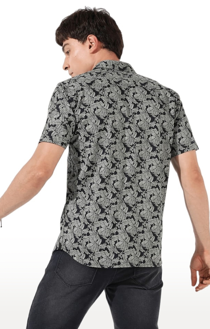Men's Grey Cotton Blend Printed Casual Shirts