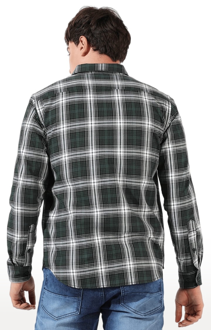 Men's Green Cotton Blend Checkered Casual Shirts