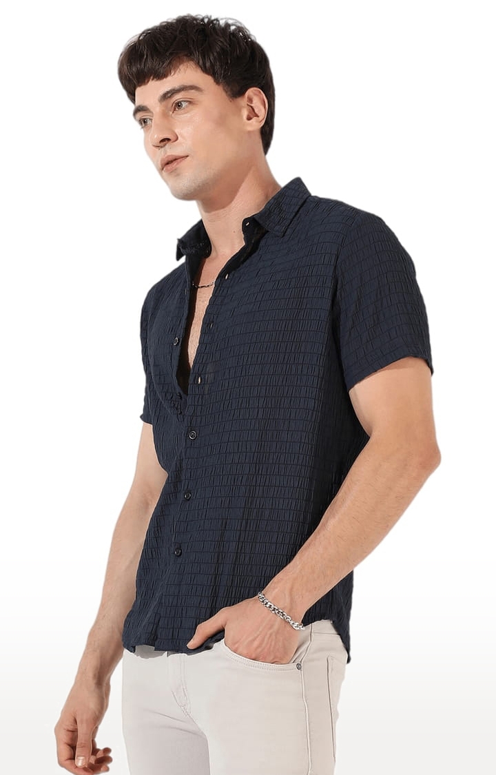 CAMPUS SUTRA | Men's Blue Polyester Textured Casual Shirts