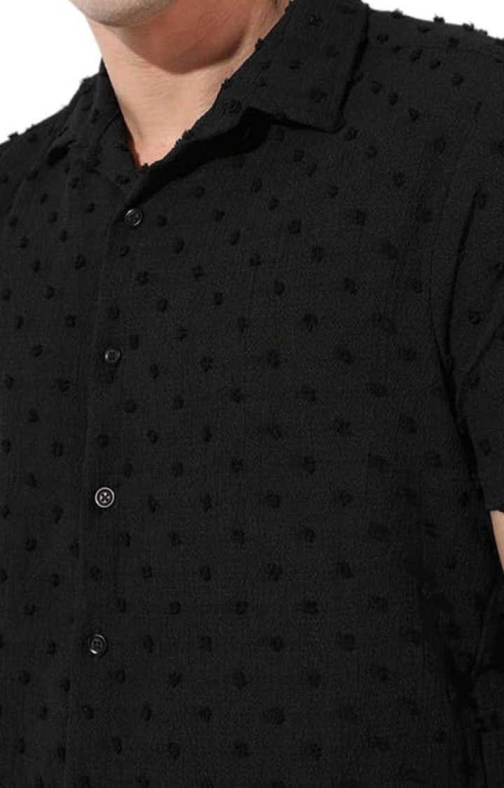 Men's Black Textured Casual Shirts