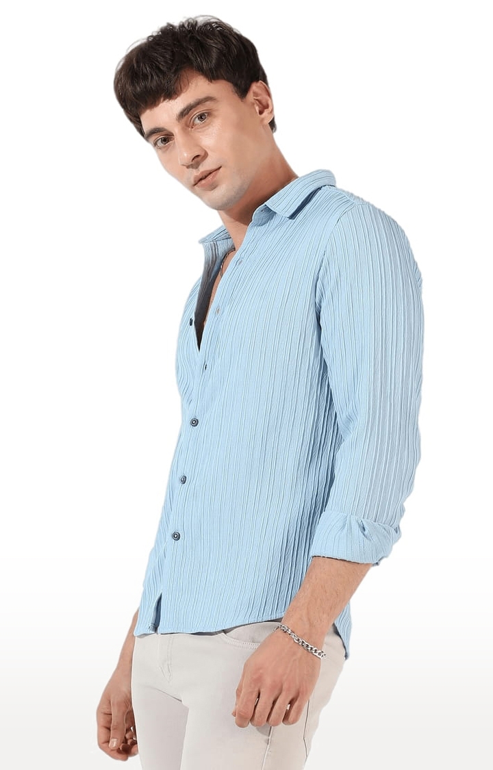 CAMPUS SUTRA | Men's Light Blue Polyester Textured Casual Shirts