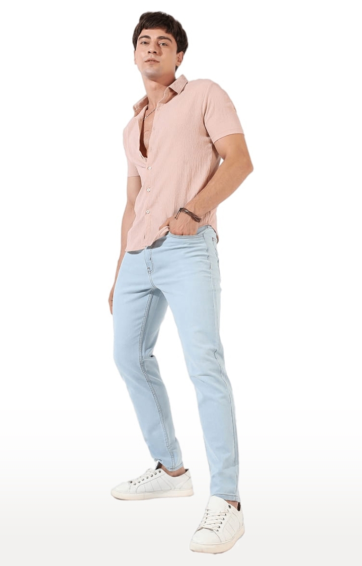 Men's Pink Polyester Textured Casual Shirts
