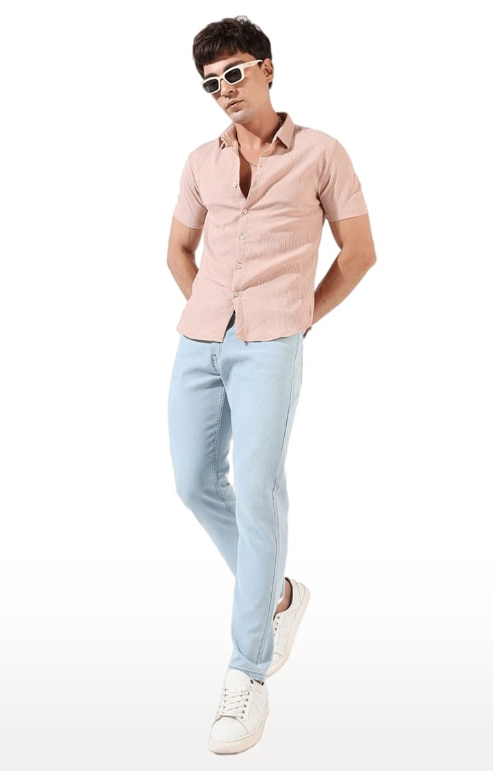 Men's Pink Polyester Textured Casual Shirts